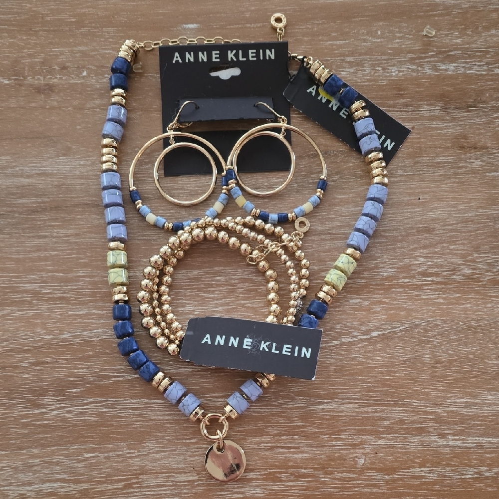 Anne Klein Gold and Blue Necklace Set